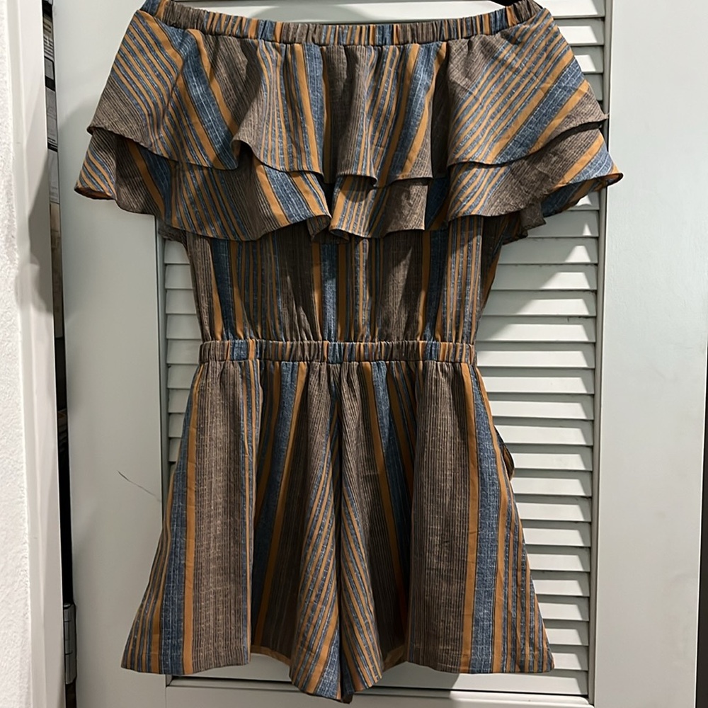 Max Geelss patterned ruffle top blue and orange romper sz L - Picture 5 of 6